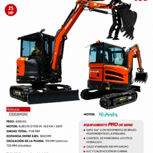 Miniexcavadora Hidráulica Autopropulsada 25HP Rhinoceros 400