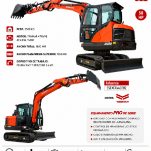 Miniexcavadora Hidráulica Autopropulsada 58HP Rhinoceros 60E