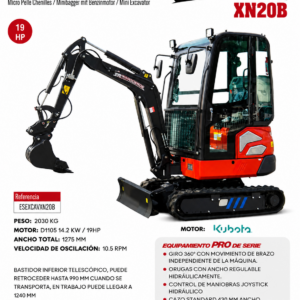 Miniexcavadora Hidráulica Autopropulsada 19HP Rhinoceros XN20B