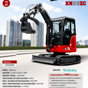 Miniexcavadora Hidráulica Autopropulsada 19HP Rhinoceros XN28ZC